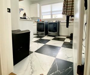 Custom Black and White Checkered Tile Floor installed by Floored by Barrett in the Temple Belton area